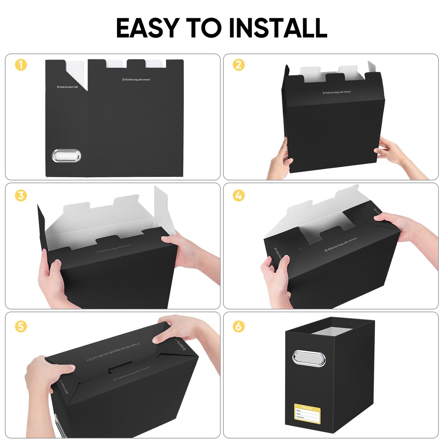 BALEINE File Organizer Box, Cardboard File Folder Organizer with Handle for Letter Size, Portable Collapsible Hanging Filing Box for Home Office Document Storage (2 Pack, Black)