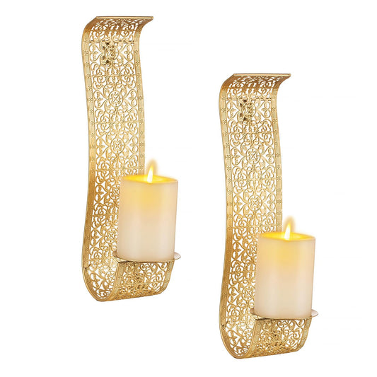 Sziqiqi Gold Candle Sconces Wall Decor Set of 2 - Rustic Pillar Wall Candle Holder for Farmhouse Vintage Hallway Wall Decor Decorative Bathroom Metal Candle Sconces