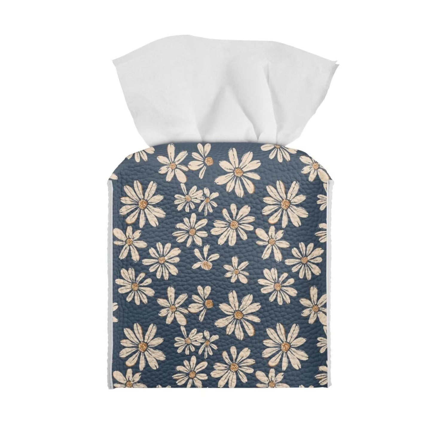 Jnoscergon Decorative Tissue Box Cover Daisy Printed Tissue Box Holder Waterproof Stain-Resistant Furniture Decor