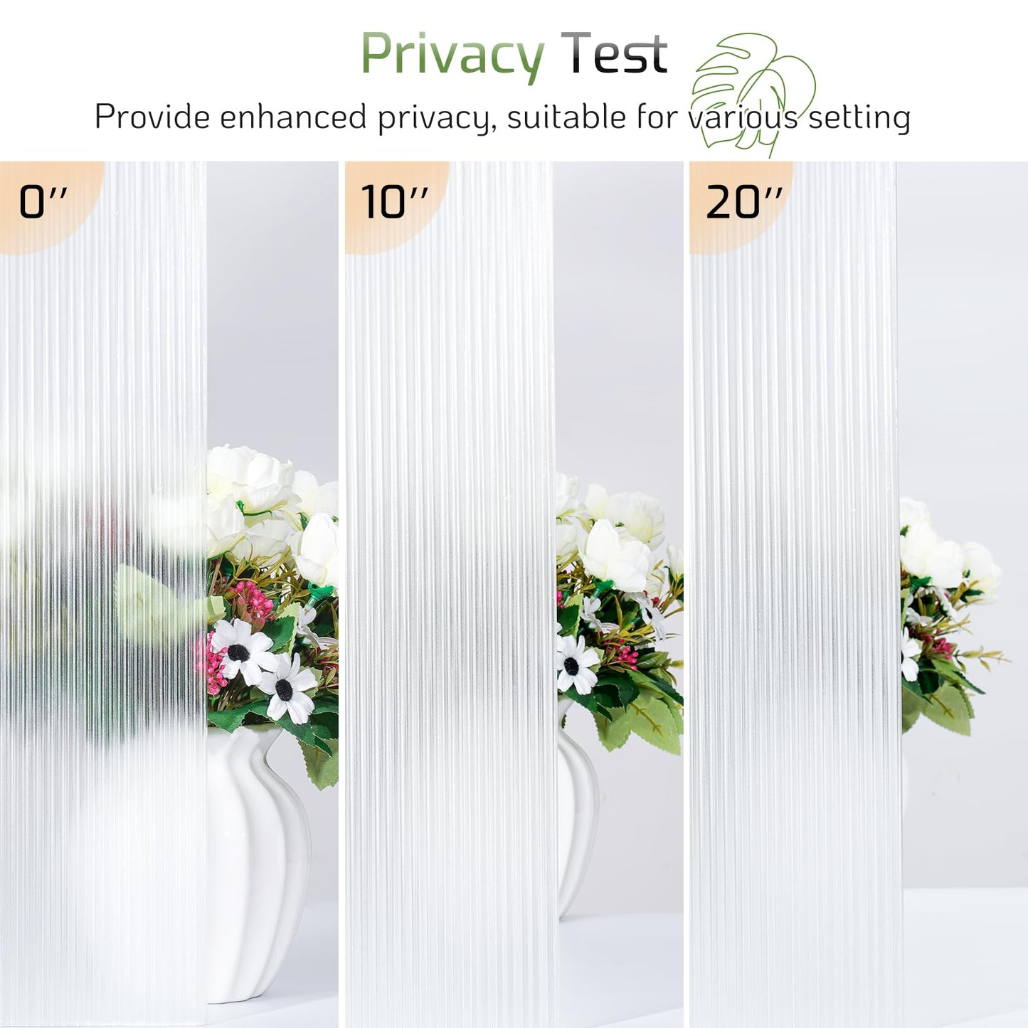 LUTE Reeded Glass Window Privacy Film, Frosted Glass Film, Removable 3D Decorative Decals Sun Blocking Anti UV Door Window Cover, No Glue Static Cling Vinyl for Bathroom Home Office, 17.5" x 78.7"