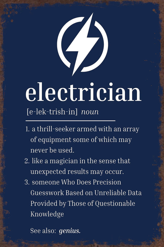 Vintage Metal Sign Electrician Definition Poster Retro Tin Signs Funny Aluminum Sign For Man Cave, Garage, Living Roome, Cafe And Pub Decoration 8 X 12 Inch