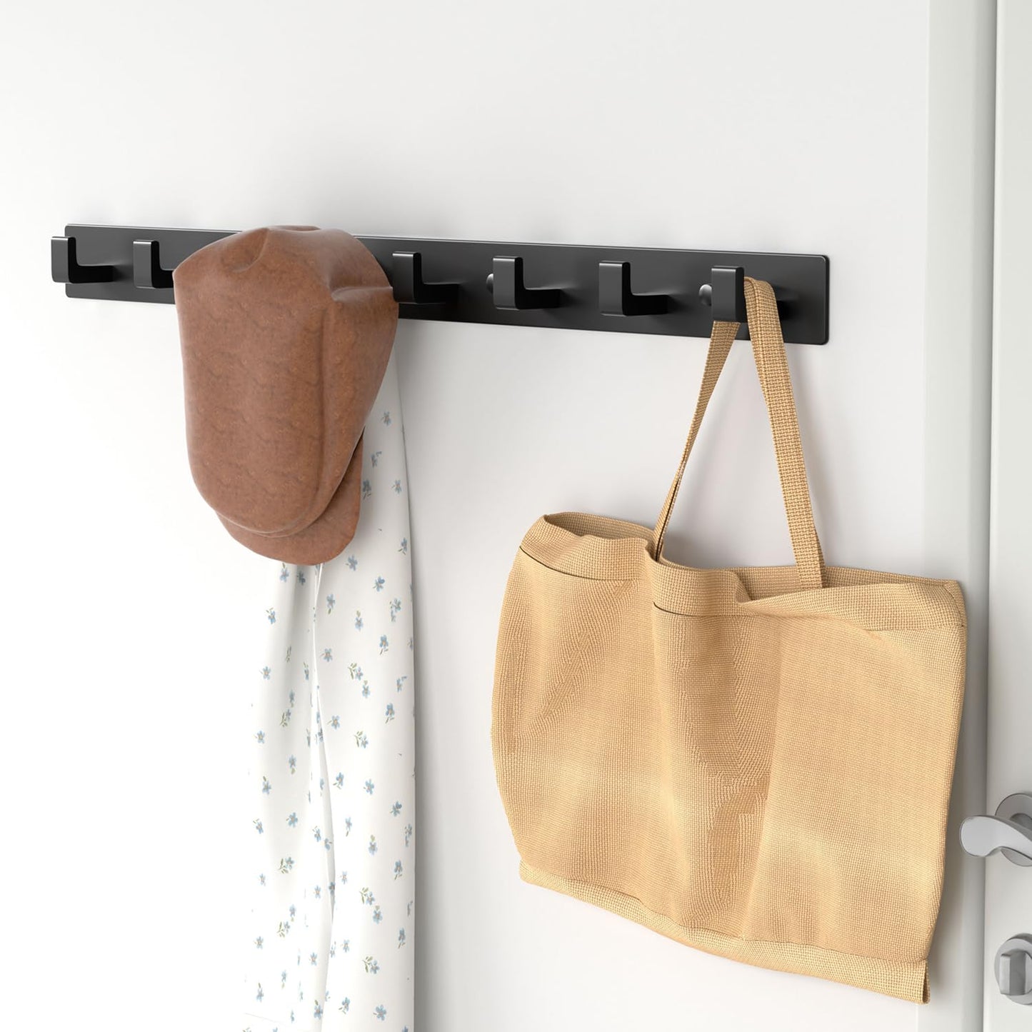 GWAAZXGZ Black Coat Rack Wall Mount - 12.5 inch Modern Metal Hook Rail with 4 Right-Angle Hooks, Drill-Mounted Organizer for Coats, Hats, Bags in Entryway, Bathroom, Bedroom (1 Pack)