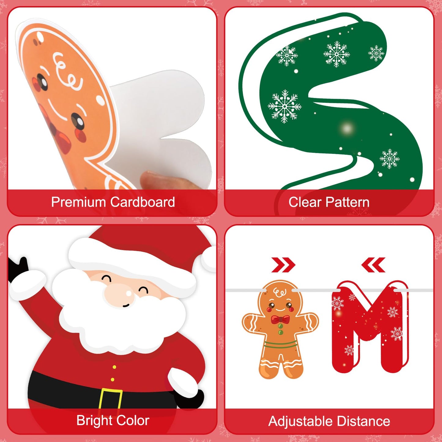 Merry Christmas Decorations Banners - Paper Christmas Banner, Santa Claus Reindeer Sign Garland Backdrop for Winter Xmas Indoor Outdoor Home Office Fireplace Wall Party Decor Supplies Favors Props