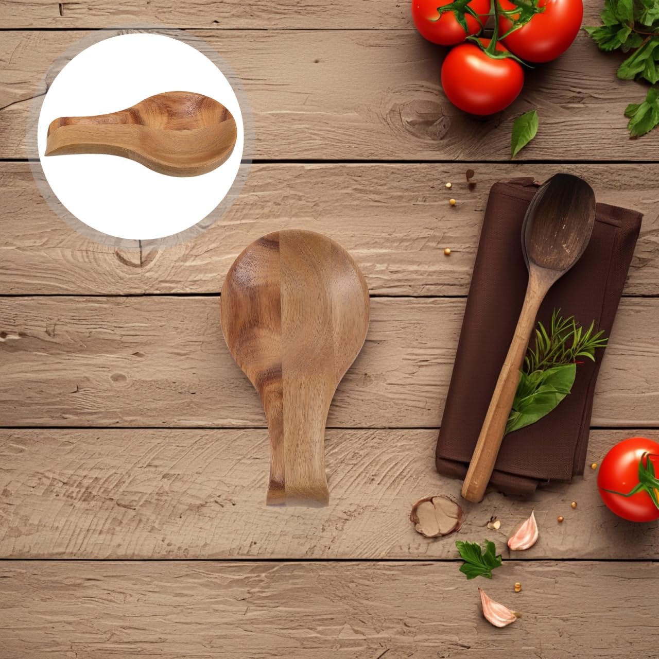 Luxshiny Wood Spoon Rest for Kitchen Counter Wooden Utensil Holder for Frying and Cooking Kitchen Spoon Rest for Ladle Spatula, 6.68 x 3.54 x 0.79 Inch