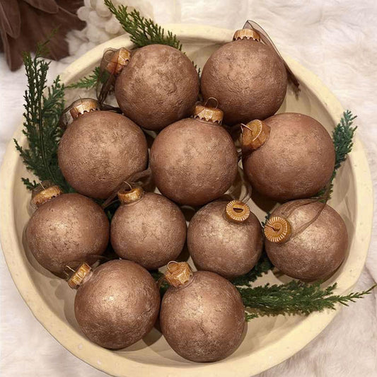 Yunlly 18 Pcs Textured Christmas Ball Ornaments 2.36'' 2.76'' 3.15'' Neutral Copper Ornament Modern Farmhouse Brown Hanging Christmas Decor Vintage Tree Decor for Xmas Shatterproof Home(Terracotta)