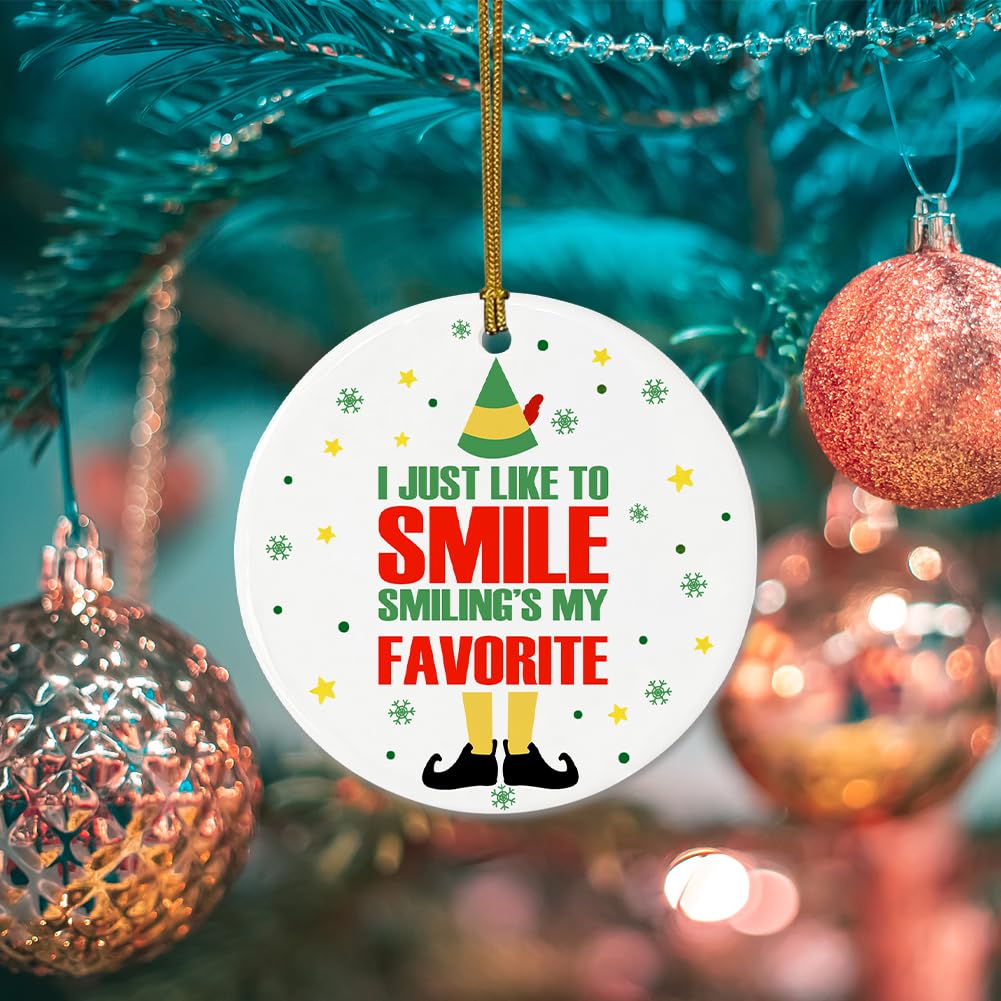 Buddy Elf Christmas Ornament Funny Ceramic Ornament I Just Like to Smile, Smiling is My Favorite Festive Buddy The Elf Sayings Tree Hanging Decors, Christmas Keepsake