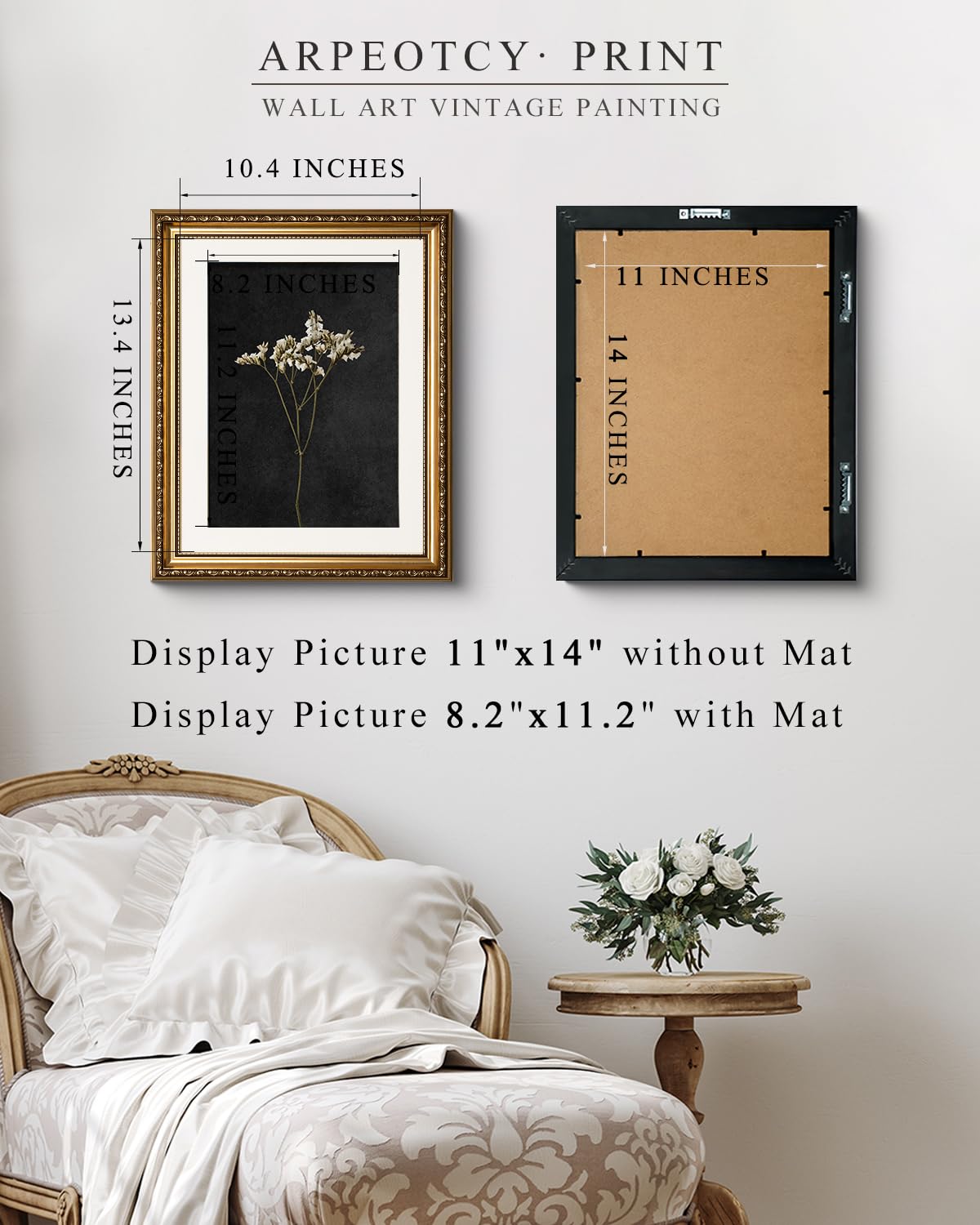 ARPEOTCY Vintage Gold Framed Wall Art, Retro Dark Dried Wildflower Paintings, Canvas Prints Artwork with Antique Frame, Victorian Wall Picture Decor for Room Gallery Living Room, 13x16 inch