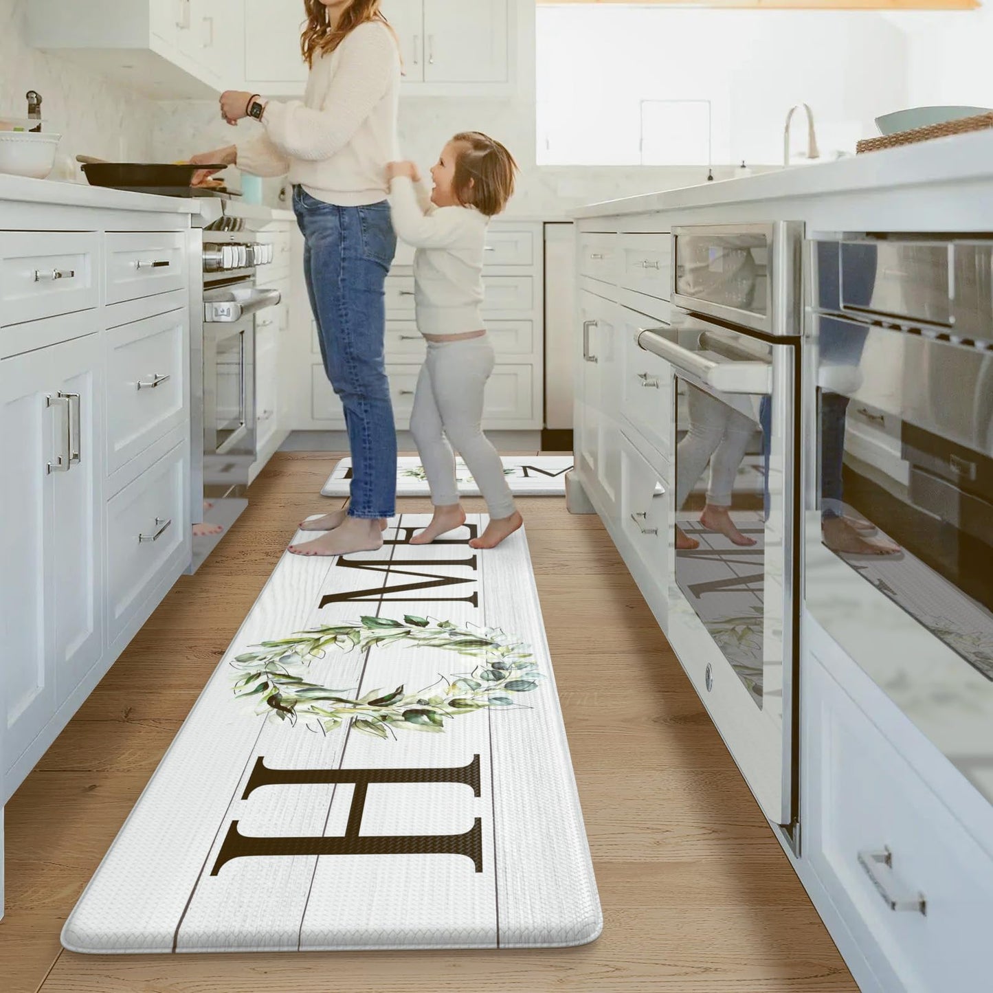 KIMODE Farmhouse Kitchen Mat 2PCS Anti Fatigue Kitchen Rugs Non-Skid Waterproof Kitchen Floor Mat Cushioned Comfort Standing Mat for Office,Laundry,Sink,Home