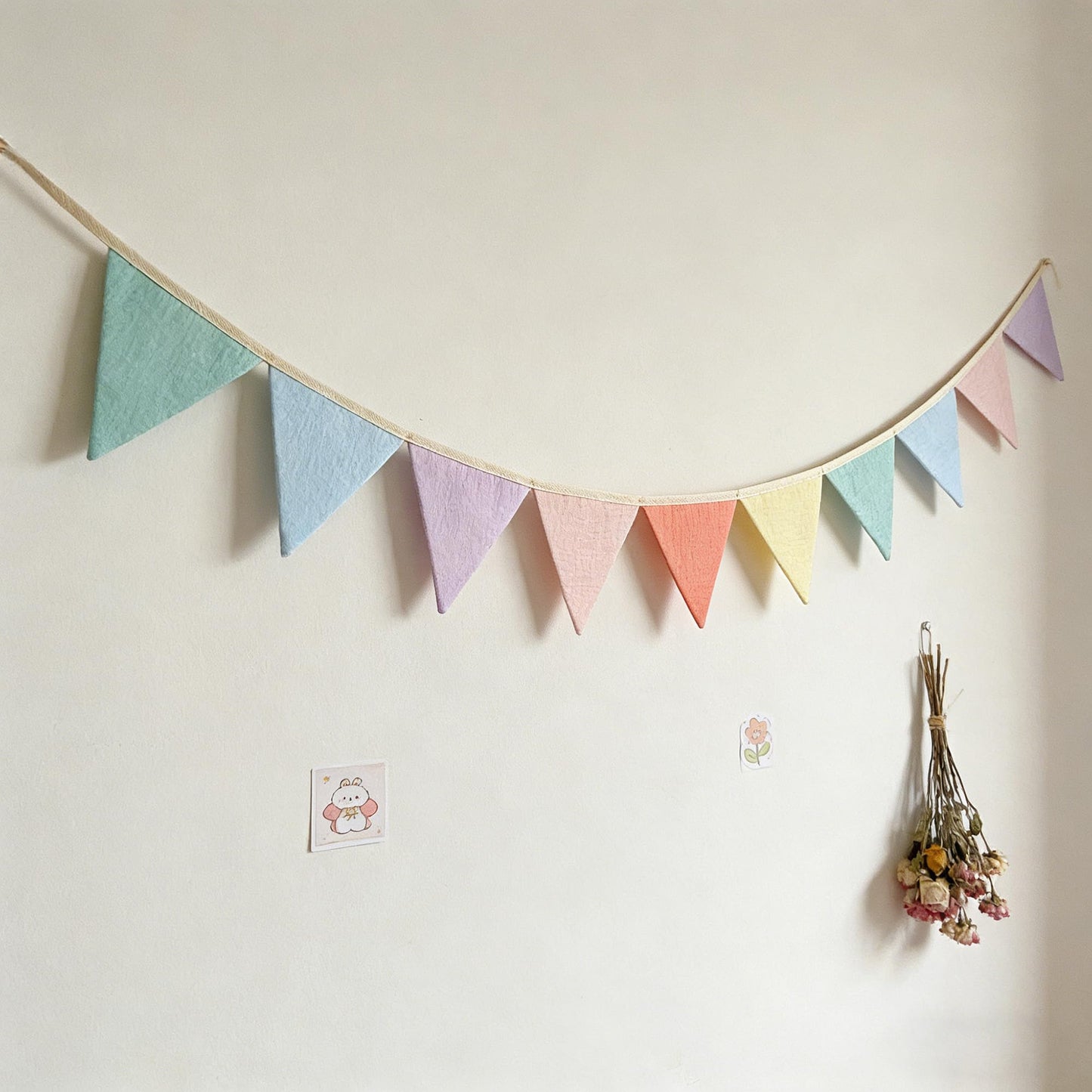 JUIIZAY Pennant Banner Flags Pastel Fabric Triangle Bunting Garland for Playroom Nursery Decor Hanging Party Decorations
