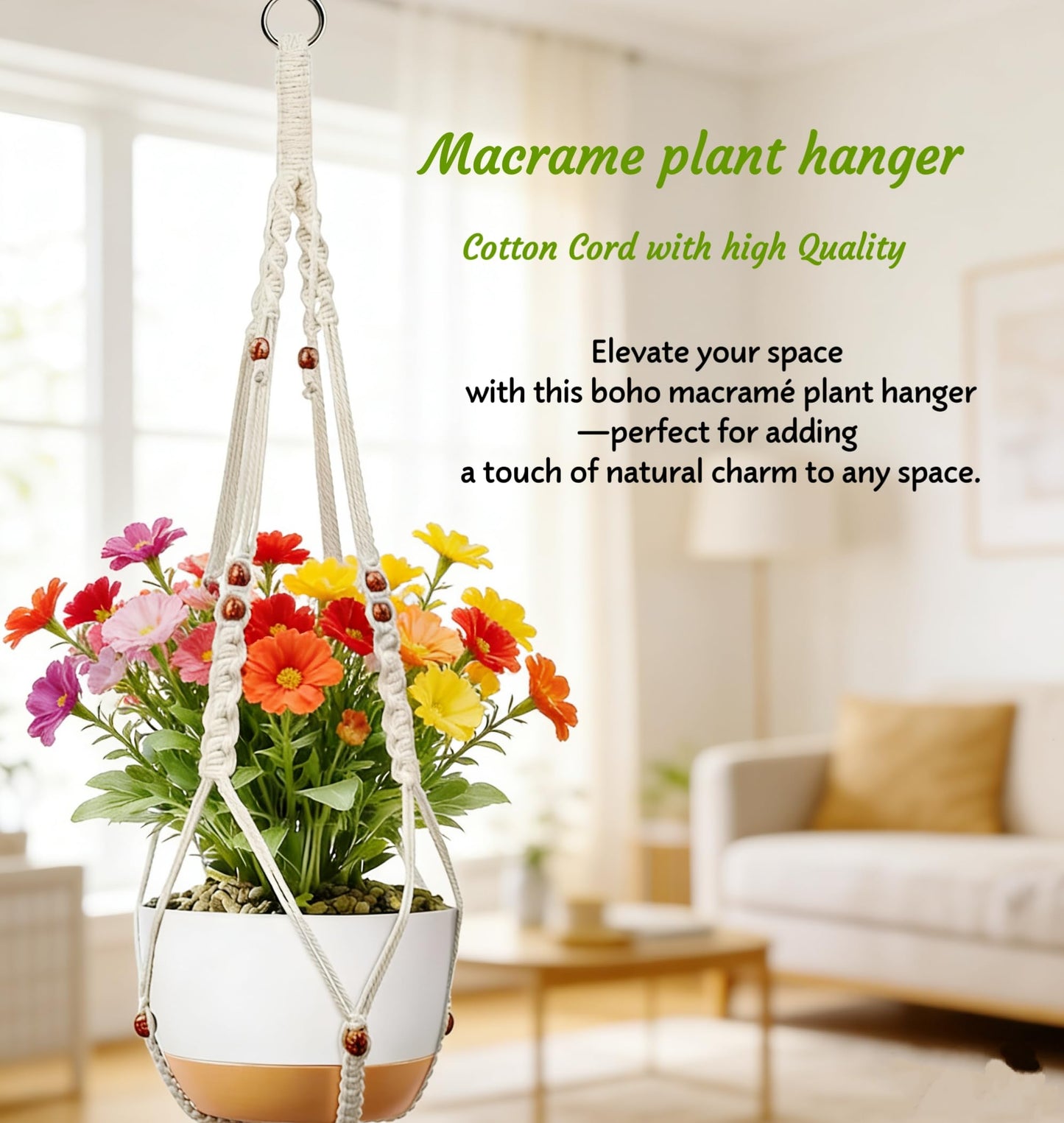 HUIHONGHOME 35 inch Macrame Plant Hanger for 5-10 Pot Indoor wall Window Boho Long Crochet White Rope Hanging Planters for Plant Holder Outdoor (Ivory2)