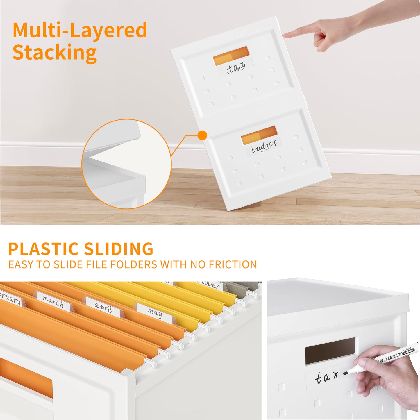 Seseno File Organizer File Box with Lid, Universal Hanging File Organizer, Letter/Legal Size File Folder Box, 2 Pack Plastic Office Document Filing Storage Bin