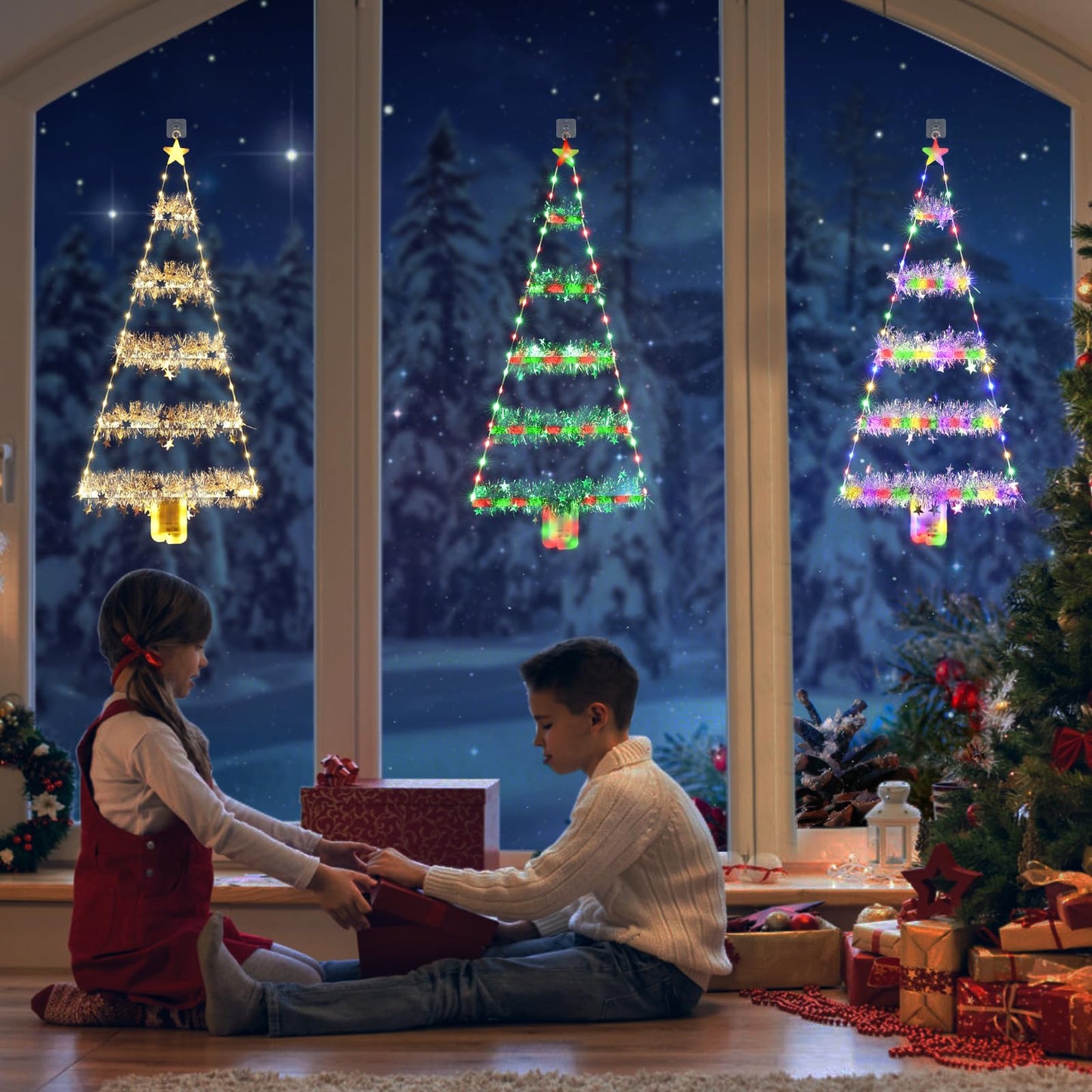 Toodour Christmas Decorations Indoor Lights, 2.65ft LED Christmas Lights, Red & Green Wall Window Hanging Light, Battery Operated Holiday Decoration for Outdoor Garden New Year Home Decor