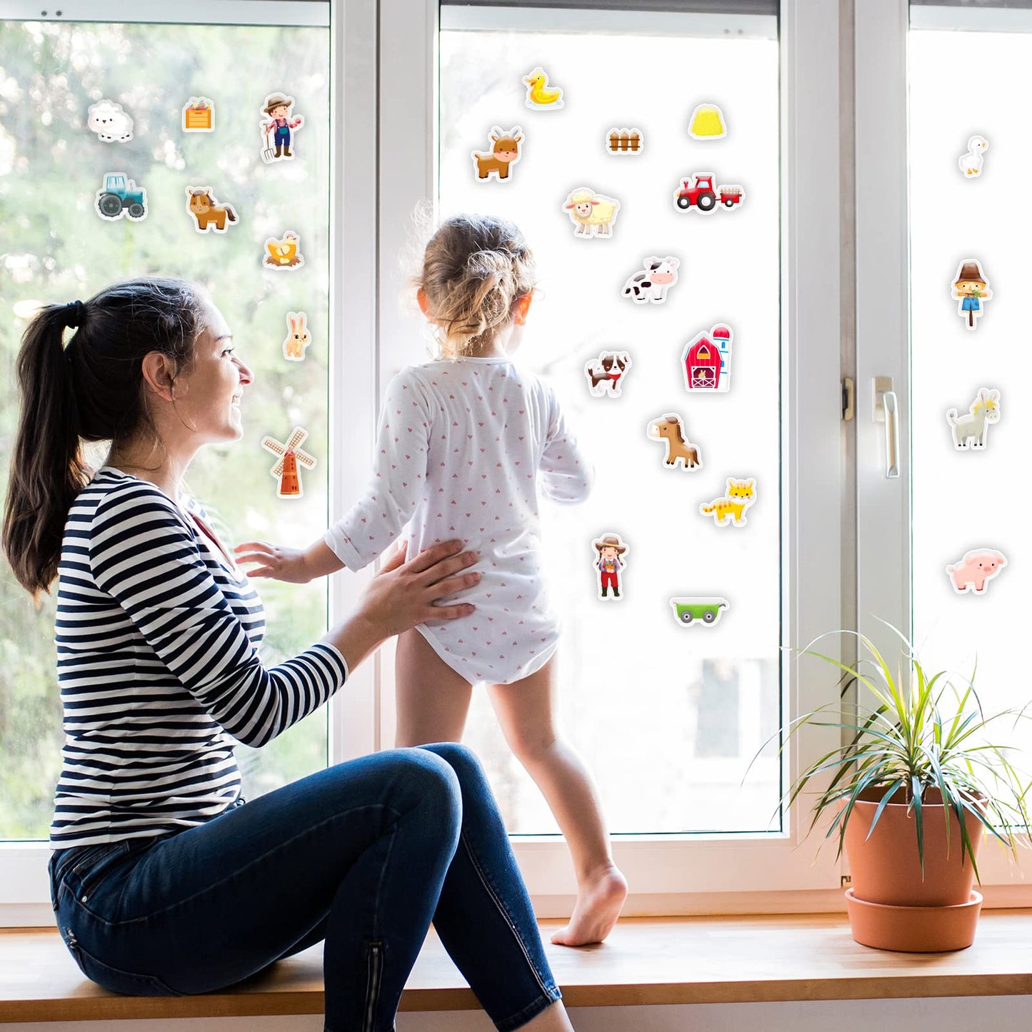 Farm Animals Window Cling Window Thick Gel Clings Decals Stickers for Kids Toddlers and Adults Home Airplane Classroom Nursery Farm Party Supplies Decorations Removable and Reusable 23 PCS