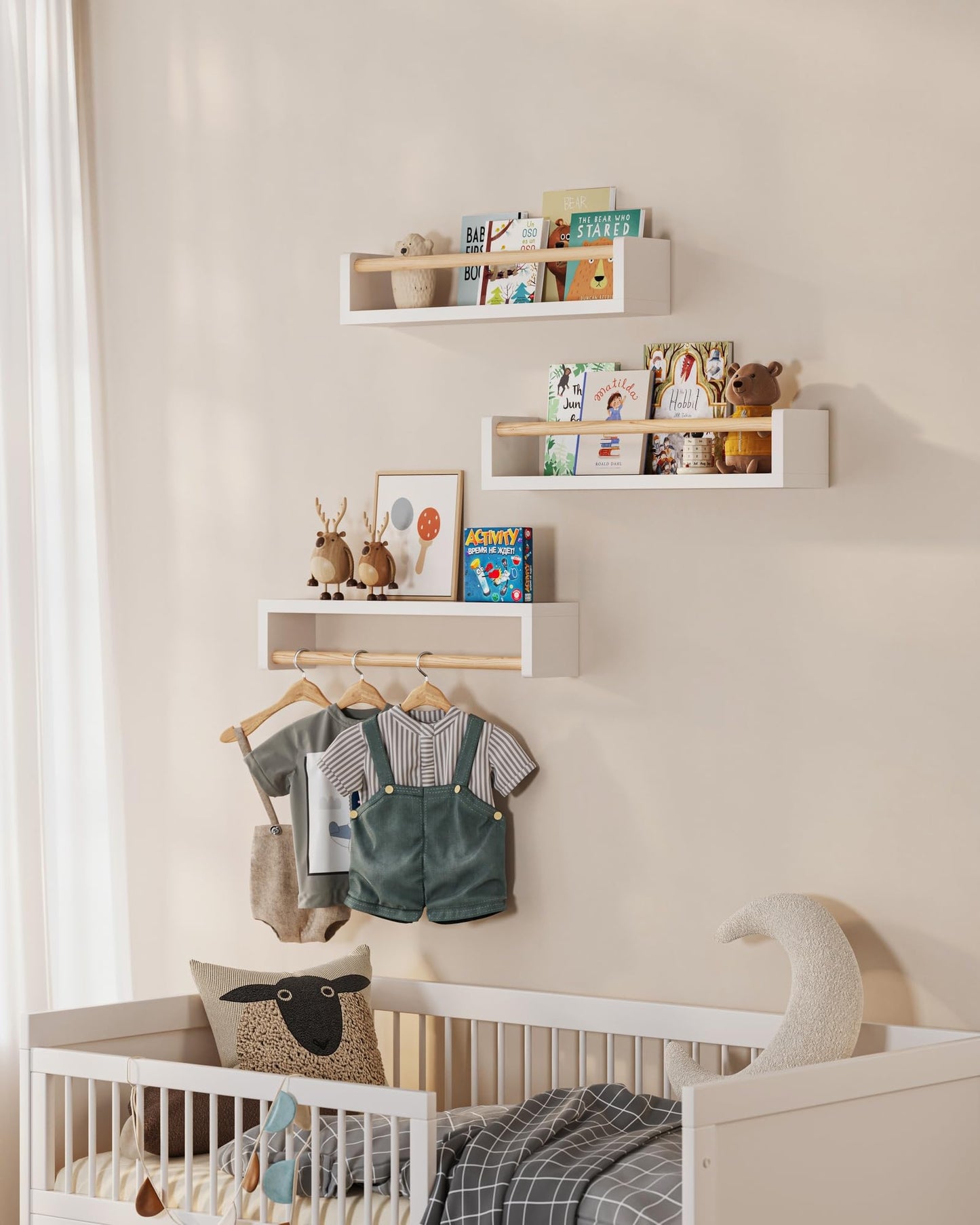 G&W Gruwald Nursery Book Shelves, Set of 3, Wall Bookshelf, Book Shelf for Kids Rooms, Wall Book Shelves for Bedroom Kids, Floating Shelf, Nursery Decor