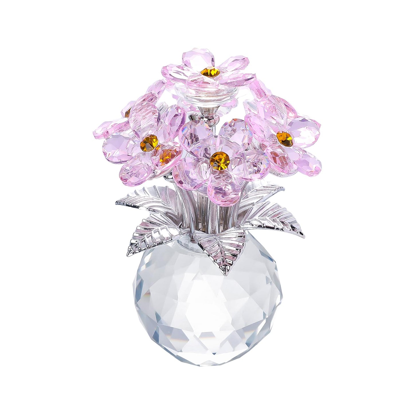JATYFING Crystal Forget-Me-Not Flower Figurine, Pink and Clear, 4.1 inches, Decorative Crystal Display