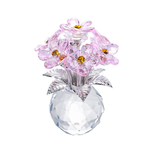 JATYFING Crystal Forget-Me-Not Flower Figurine, Pink and Clear, 4.1 inches, Decorative Crystal Display