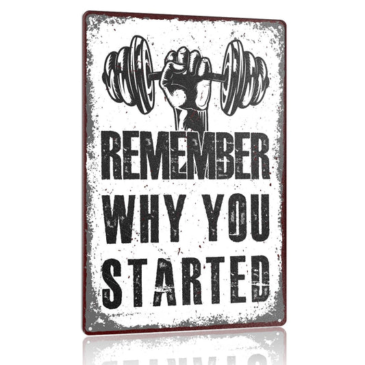Vintage Gym Motivational Metal Decor Sign for Home Workout Fitness Room Gym Wall Art Decorations, Gym Coach Lover Gifts for Women Man Trainer Exercise Lover, Remember Why You Started, 12 X 8 Inches
