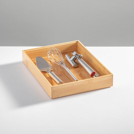 mDesign Bamboo Wood Stackable Drawer Organizer Bin Box for Kitchen; Holds Silverware, Cutlery, Utensils - Echo Collection - 2 Pack - Natural