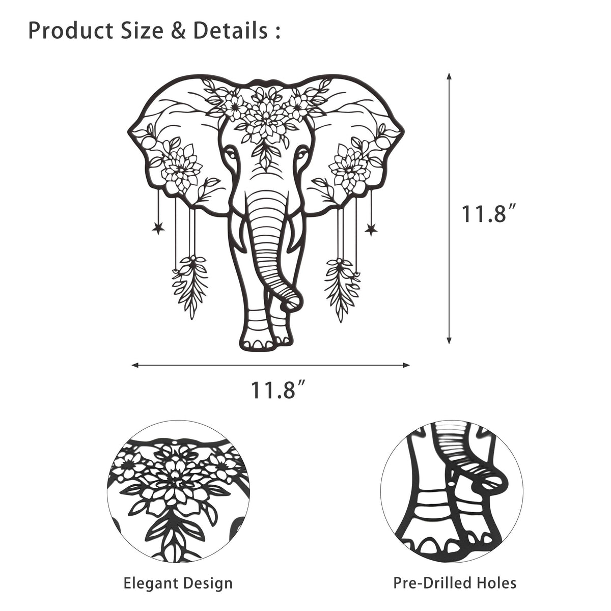 Rajukit Metal Elephant Decor – Aesthetically Pleasing African Elephant Wall Art and Bathroom Decor – Durable Animal Head Wall Décor for Home & Kitchen