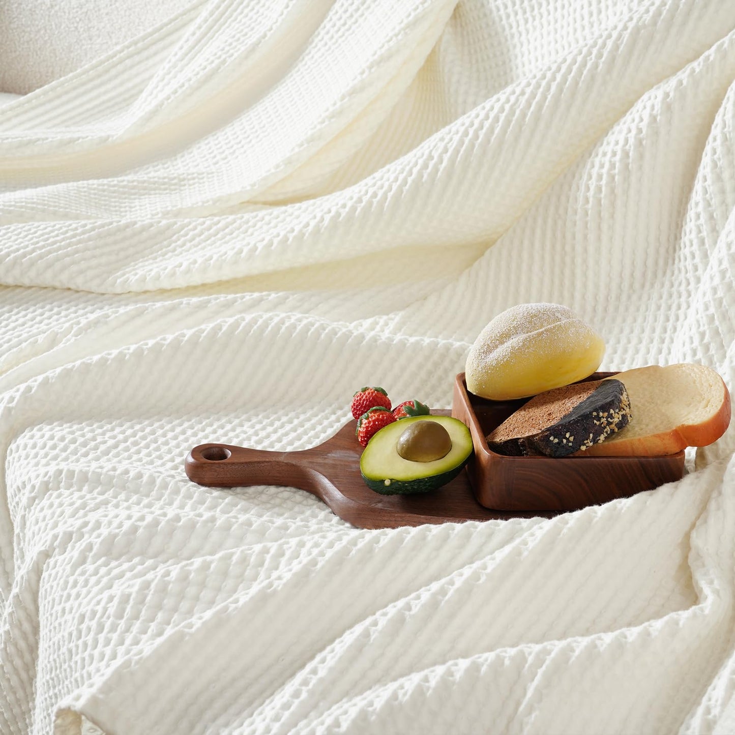 PHF Pre-Washed Cotton Waffle Weave Blanket Throw Size for Couch Bed,Snag Proof Spring Summer Lightweight Breathable,Oeko-TEX Certified,Machine Washable, Home Decor Gift，Cream