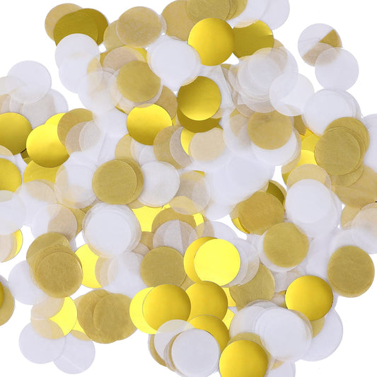 TecUnite White Gold Confetti Round Tissue Paper Table Confetti Dots for Wedding Birthday Party Decoration Arts Craft DIY Scrapbooking, 1.76 oz (2.5 cm)