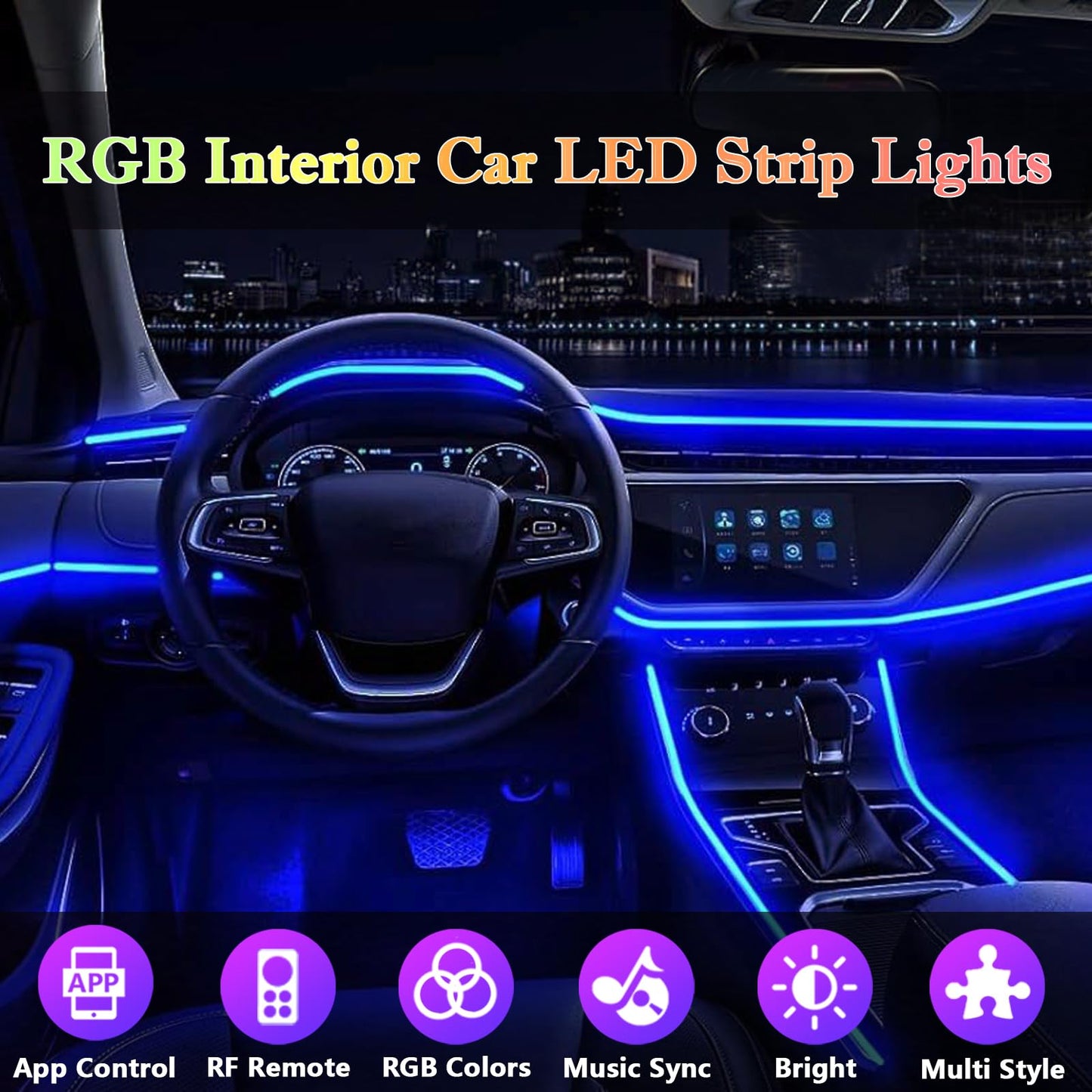 DEHERANE Interior Car LED Strip Lights, RGB 6 in 1 Ambient Lighting Kits with 315 inches Fiber Optic, 16 Million Colors Car Interior Lights with Wireless APP and Remote Control, Sync to Music