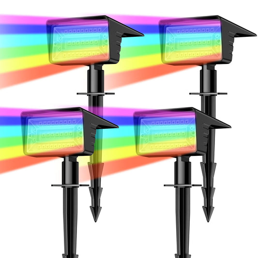 LAMKEEP Solar Spot Lights Outdoor with 7 Lighting Modes RGB, 4 Pack Solar Color Changing Lights IP68 with 29 LED & Auto On/Off, Multicolor Outdoor Lights for Outside, Garden, Yard(Multicolor)