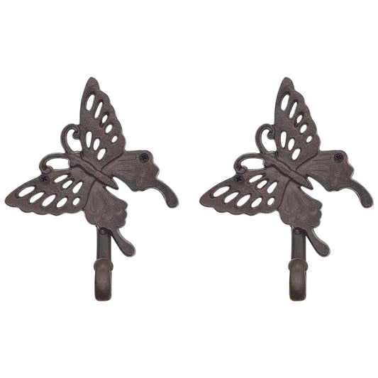 RIXIGOOD Decorative Wall Hooks Cast Iron - Heavy Duty Rustic Brown Butterfly Coat Hooks for Hanging Key Purse Hat Towel, Farmhouse Entryway Shabby Chic Decor Vintage Wall Mount Hanger 2 Pack