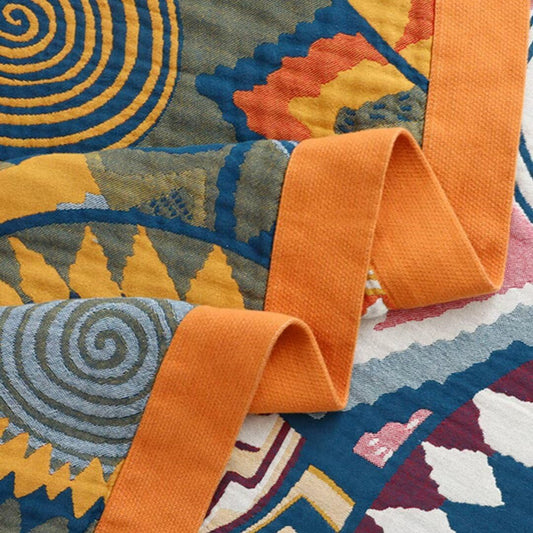 Boho Throw Blanket for Bed 100% Cotton Bohemian Blankets Ultra Soft Woven Muslin Decorative Blankets All Seasons Vintage Quilt Knitted Blanket for Sofa Chair (Colorful, 50"x60")