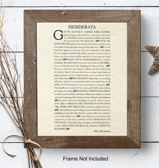 Inspiring Typography Wall Art LARGE 11x14 - Desiderata Poem - Motivational Home Decor - Inspirational quote Wall Decor - Encouraging Art for Women, Men, Poetry Fans - Max Erhman Quote - Unframed