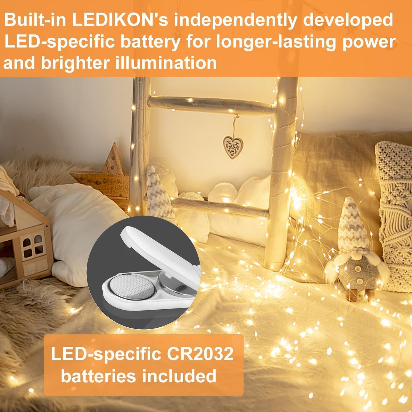 LEDIKON 24 Pack Mini Fairy Lights Battery Operated - Long Lasting CR2032 Battery, 6.6ft 20 LED Warm White String Lights for Wedding Centerpieces, Crafts, Mason Jars Decor