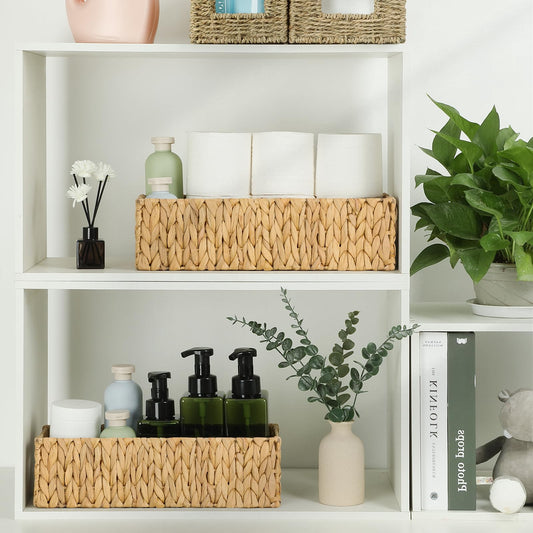 Graciadeco Nesting Small Wicker Basket, Water Hyacinth Toilet Paper Baskets Bathroom Organizer Woven Long Narrow Baskets for Organizing Pantry Bathroom Toilet Tank, 2 Pack