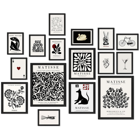 ANERZA 16 PCS Black and White Wall Art Decor, Matisse Abstract Gallery Wall Prints for Bedroom, Minimalist Posters for Living Room Aesthetic, Collage Kit Pictures, Dorm Home Decor