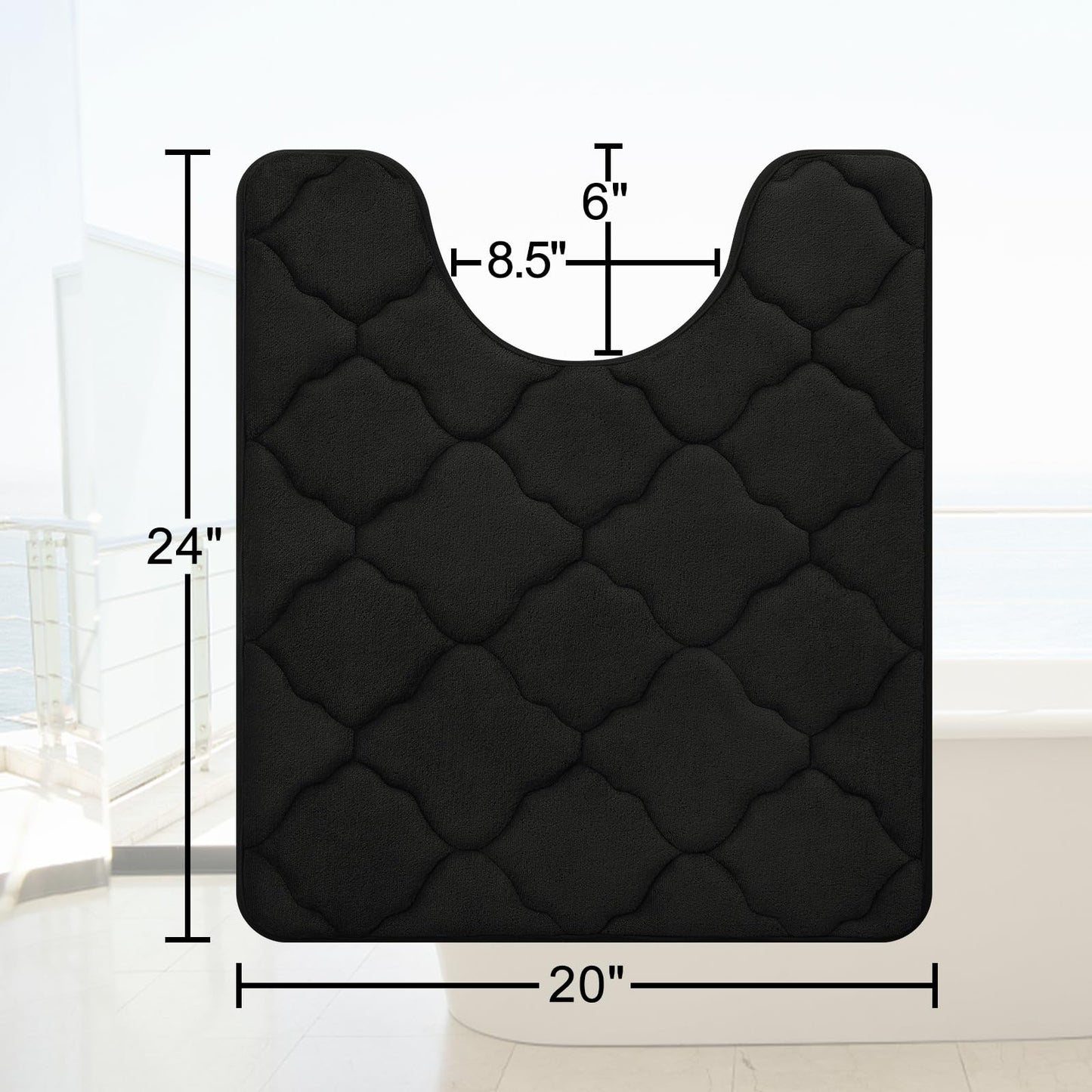 OLANLY Memory Foam Toilet Rugs U-Shaped 24x20, Ultra Soft and Absorbent Bathroom Rugs, Non-Slip, Comfortable, Machine Washable Contour Bath Mat for Toilet Base, Home Decor Accessories, Black