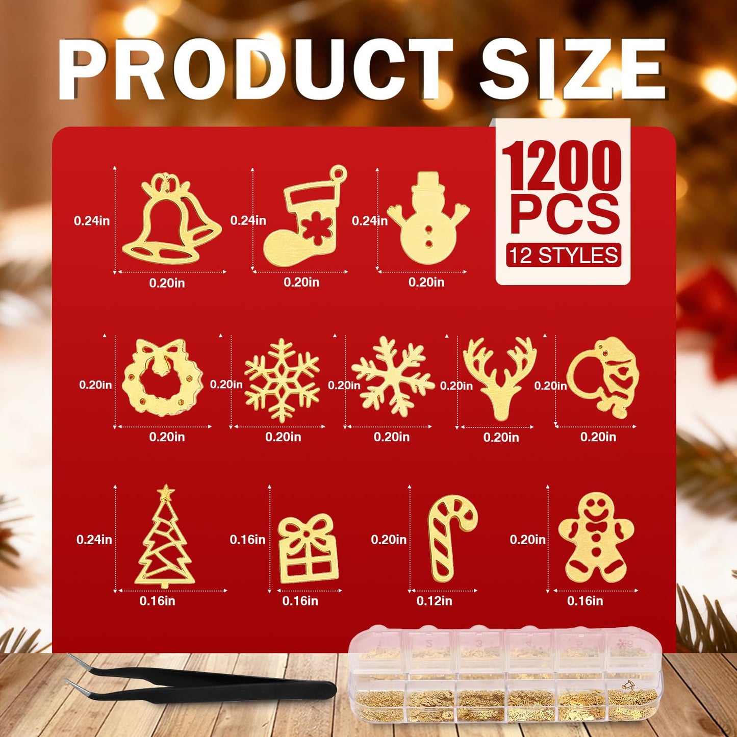 Naler 1200 PCS Tiny Christmas Ornaments for Crafts - 0.2 Inch Metal Embellishments for DIY Crafts, Scrapbooking, Nail Art Accessories, Decorations & Card Making Supplies