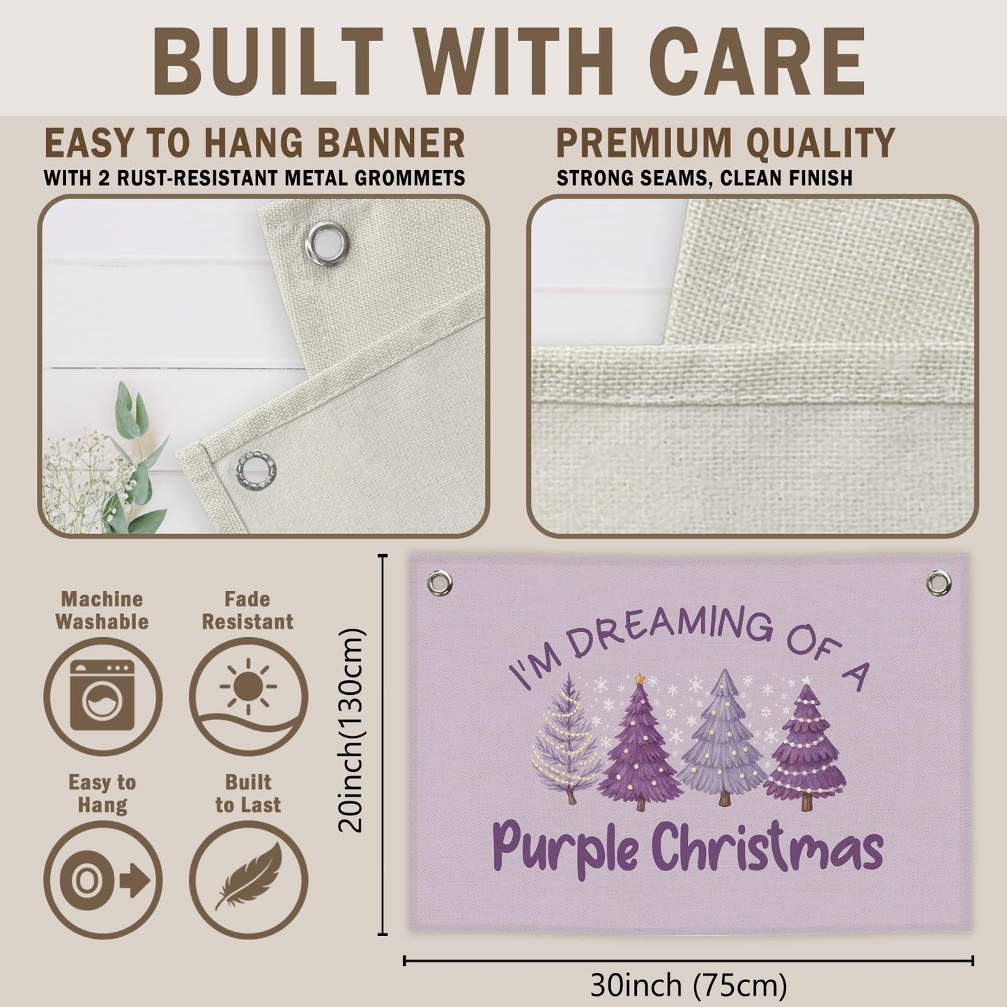 MNASAIOO Purple Christmas Tree Kids Banner, Preppy Trendy Girls Girly Room Decor, Winter Nursery Canvas Flag Wall Hanging Decor Art for Holiday Classroom Playroom Toddler Room Bedroom Dorm 20x30in
