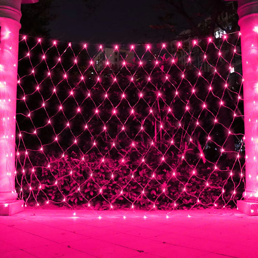 Pink Net Light Valentine’s Day Decor Mesh Lights, 240LED Timer Tree Warp Fairy Lights Outdoor Hanging String Light for Home, Bedroom, Garden, Walkway, Bushes, Christmas Decor-9.8ft x 6.6ft(Pink)
