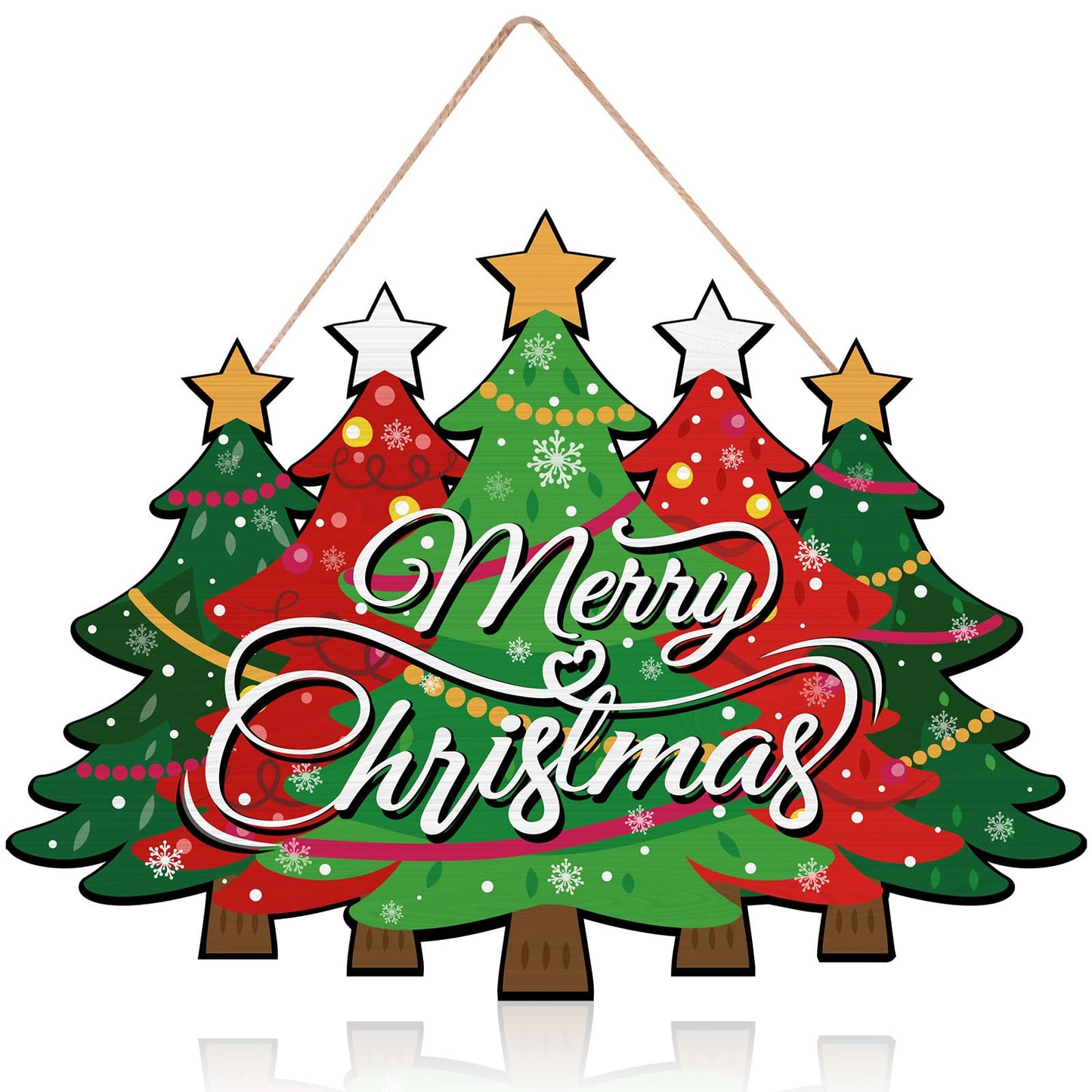 Merry Christmas Door Sign,Christmas Decor, Tree Wood, Decorations Hanging Sign,Merry Welcome Sign,Farmhouse Hanging Plaque Porch Xmas Front Outdoor Home Decor