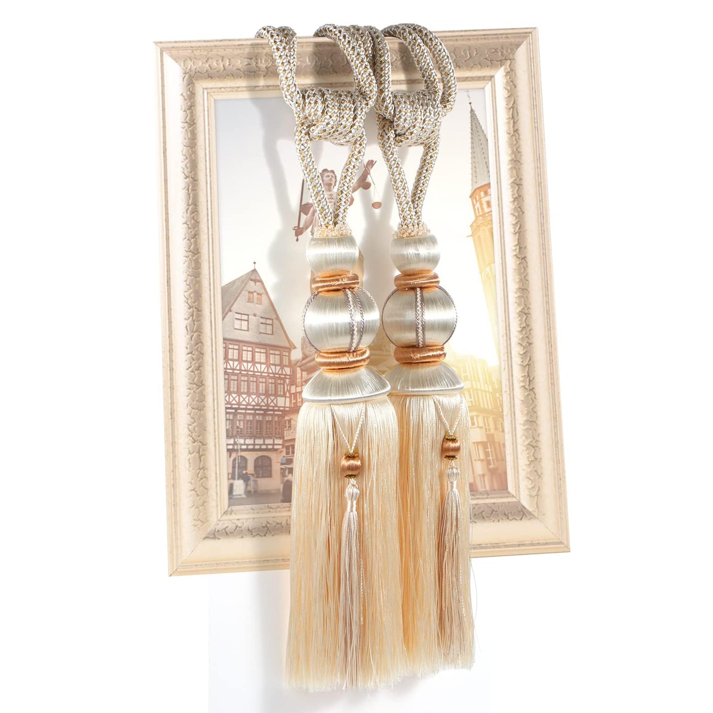 Paired Lantern Single Hanging Ball Tassels Curtains Buckle Sling Binding Lantern Tiebacks Handcrafted Braided Buckle Drapery Curtain Holdbacks Window Treatments for Home 2 Pack