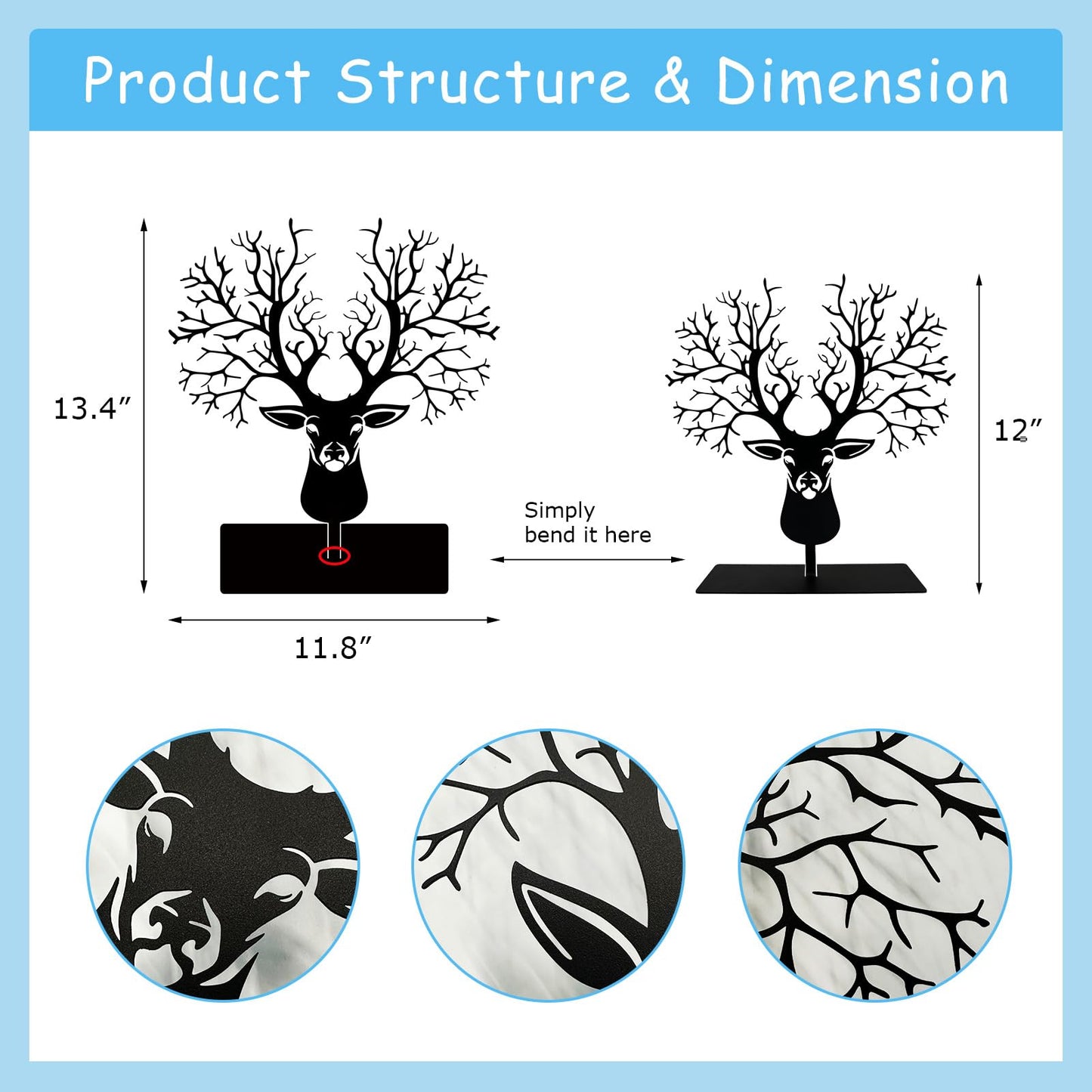 DASIMAT Metal Deer with Tree Antlers Table Top Decor, Tabletop Deer Christmas Decor, Wildlife Decorations, Rustic Woodland Accent, Nature Artwork, Living Room Bookshelf Decor