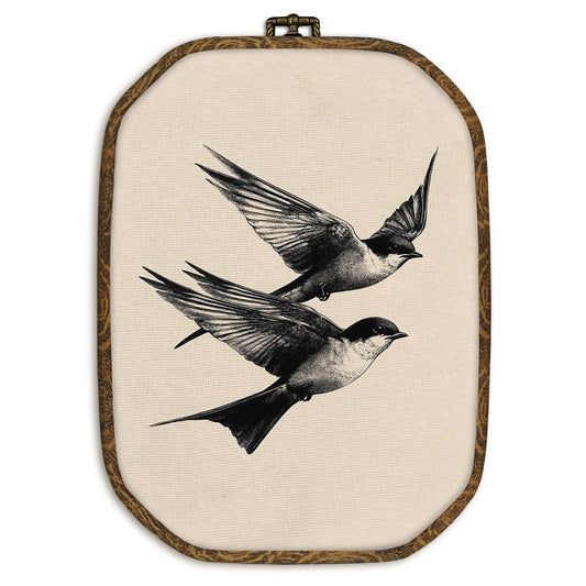 dvhdajed Antique Swallow Birds Wall Art Decor, Vintage Classic Flying Bird Framed Canvas Art, Rustic Flying Swallow Birds Octagon Wall Hanging Decor for Bedroom Bathroom Living Room,10.2x7 Inch