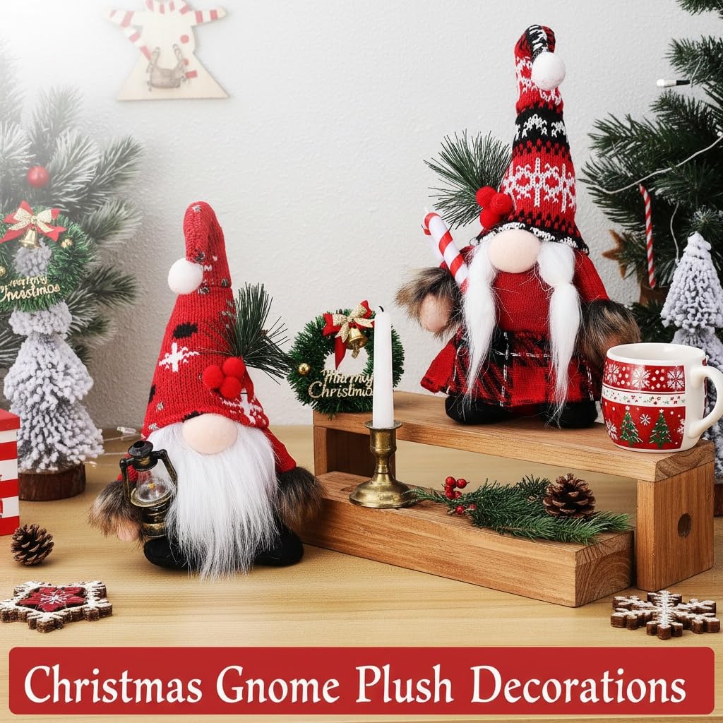 JOINPAYA 2Pcs Christmas Gnomes Decorations: Plush Couple Elf Santa Gnomes Doll for Xmas Home Tabletop Ornaments Holiday Party Gifts