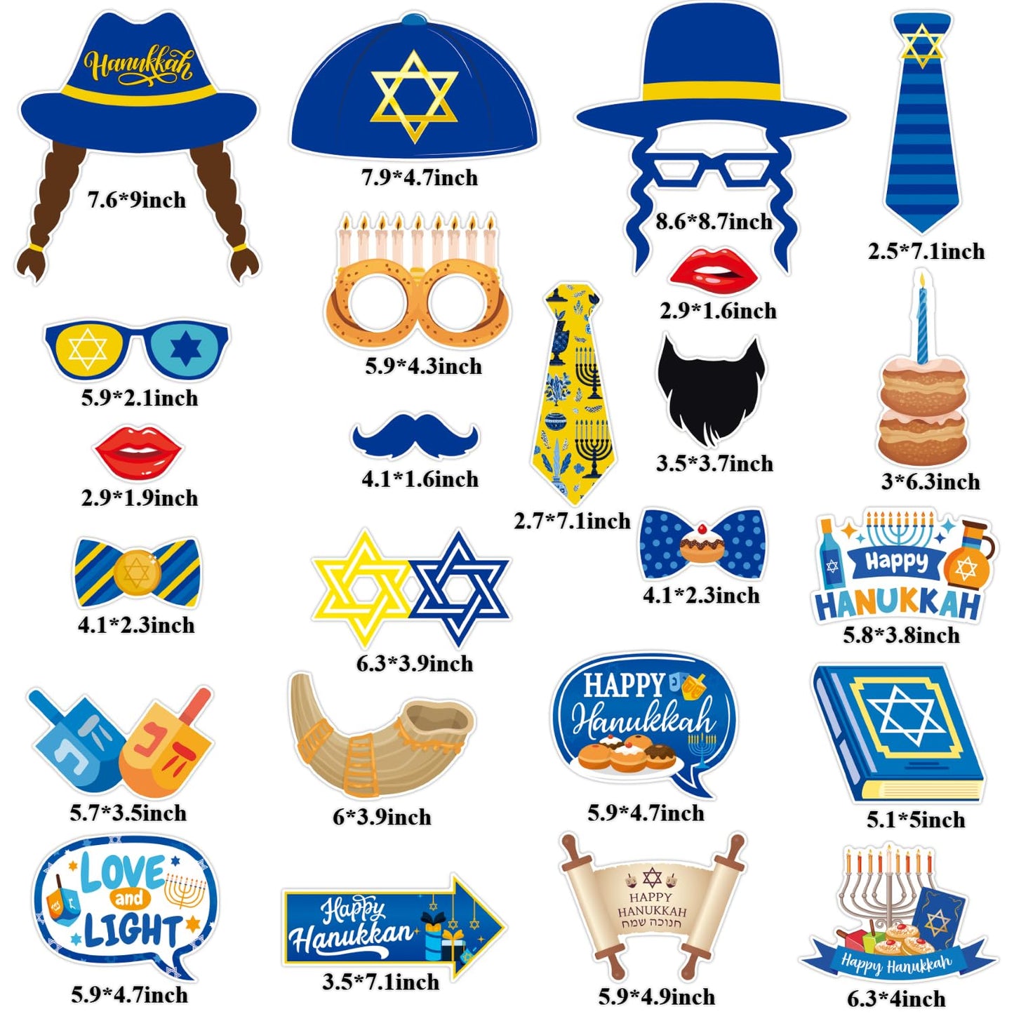 Hanukkah Photo Booth Props Party Supplies - Funny Jewish Chanukkah Party Favors Decorations - Jewish Holiday Cardstock Photo Props with Assembly Sticks - Set of 24 Counts
