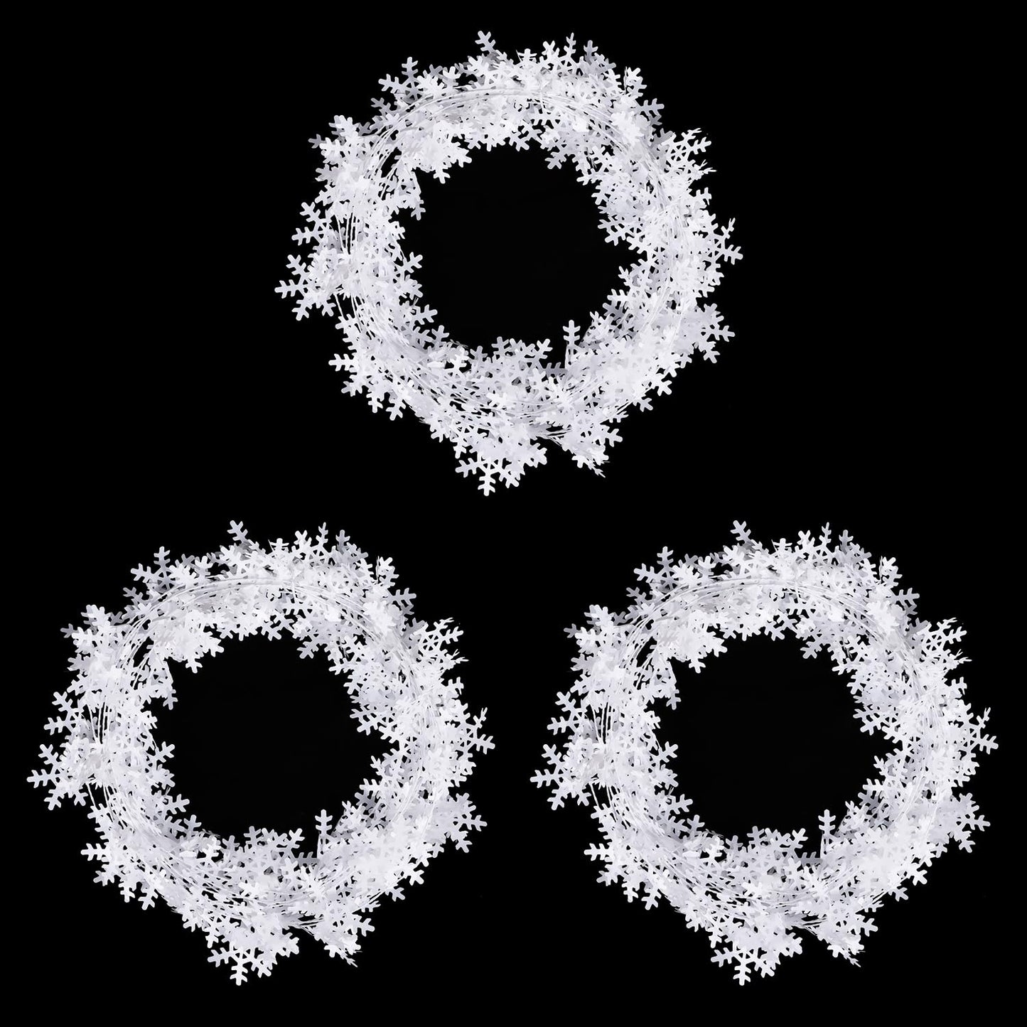 CCINEE 75 Feet Snowflake Wire Garland for Christmas Decoration, White Wired Tinsel Garlands for Xmas Tree Wreath Craft Birthday Winter Wonderland Party Ornaments 3 Roll