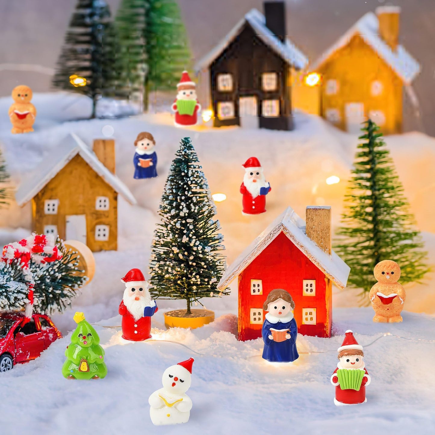 DTOFOOT 16 Pcs Mini Christmas Figurines for Snow Globes,Christmas Tiny Resin Carolers Snowman Gingerbread Man Figurines for Village Garden Table Plant Pot Decor