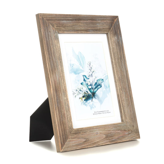 KAIWIN 100% Solid Wood Brown 5x7 Picture Frame 1 Pack - Display Picture 4x6 with Mat, Rustic Wooden Photo Frames for Table Top and Wall Mounting