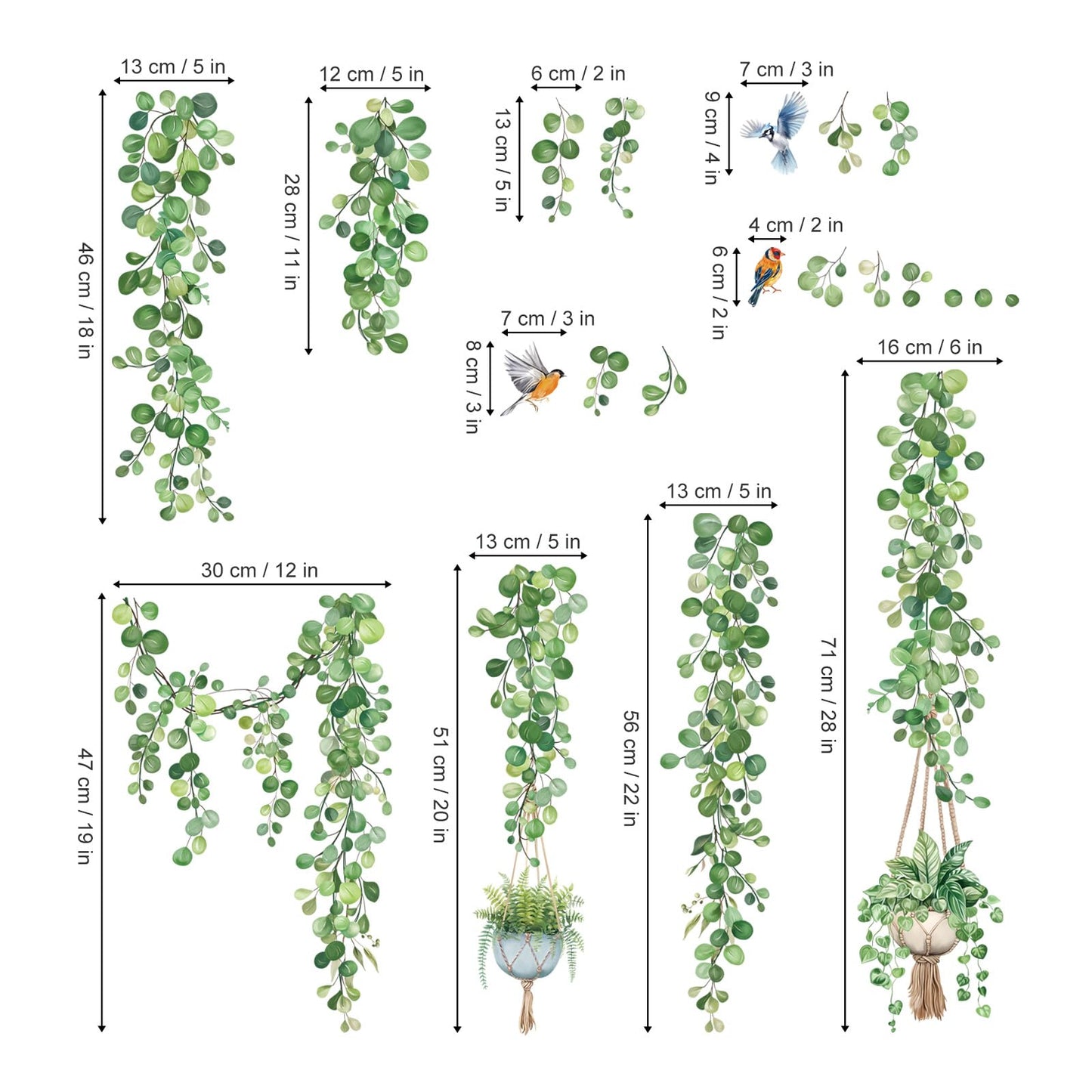 decalmile Spring Hanging Vine Double Sided Window Clings Green Leaves Plants Window Decals Anti-Collision Glass Window Doors Window Stickers