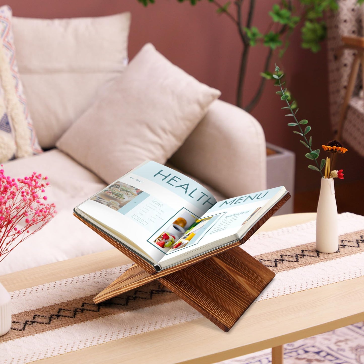 Geetery Book Stand Book Holder for Display Reading Textbook Holder Open Display Stand for Open and Closed, Cookbook, Magazines, Textbooks, Recipe(Dark Brown)