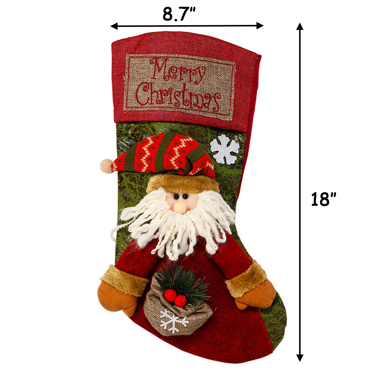 Sunnyglade 3PCS 18" Christmas Stocking Classic Large Stockings Santa, Snowman, Reindeer Xmas Character for Family Holiday Christmas Party Decorations