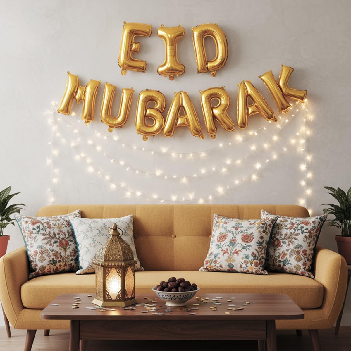 LAOREI Eid Mubarak Banners 16 inch Eid Mubarak Balloons Party Decoration Supplies for Ramadan and Muslim Celebrations Ramadan Islamic Festive Gatherings Gold Foil Balloons Decorations